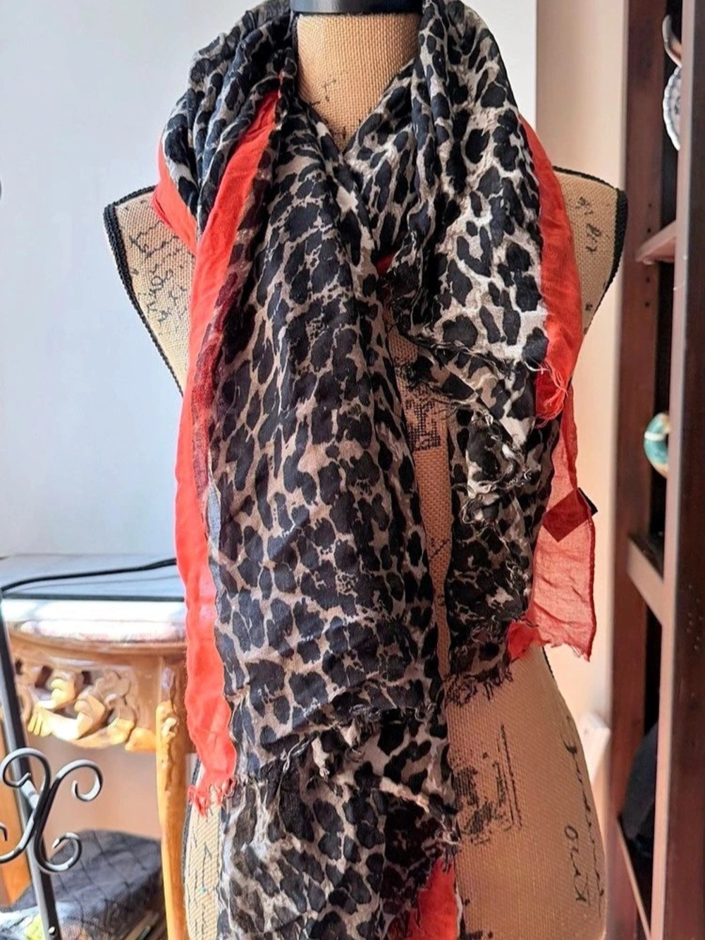 Leopard Print Scarf in Black & orange